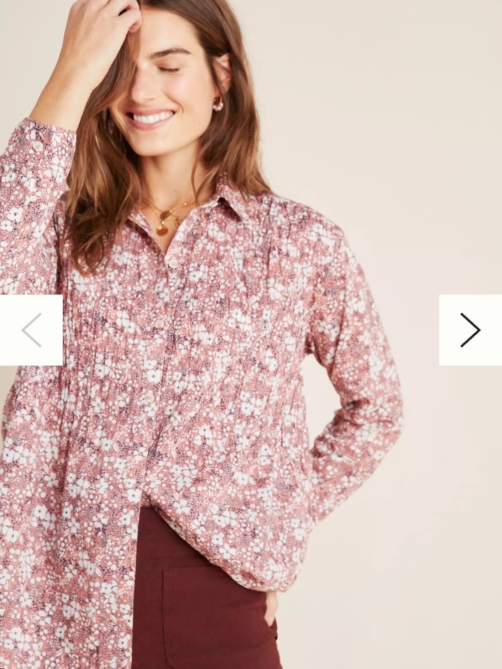 Anthropologie Dusty Rose Floral Button-Down Shirt